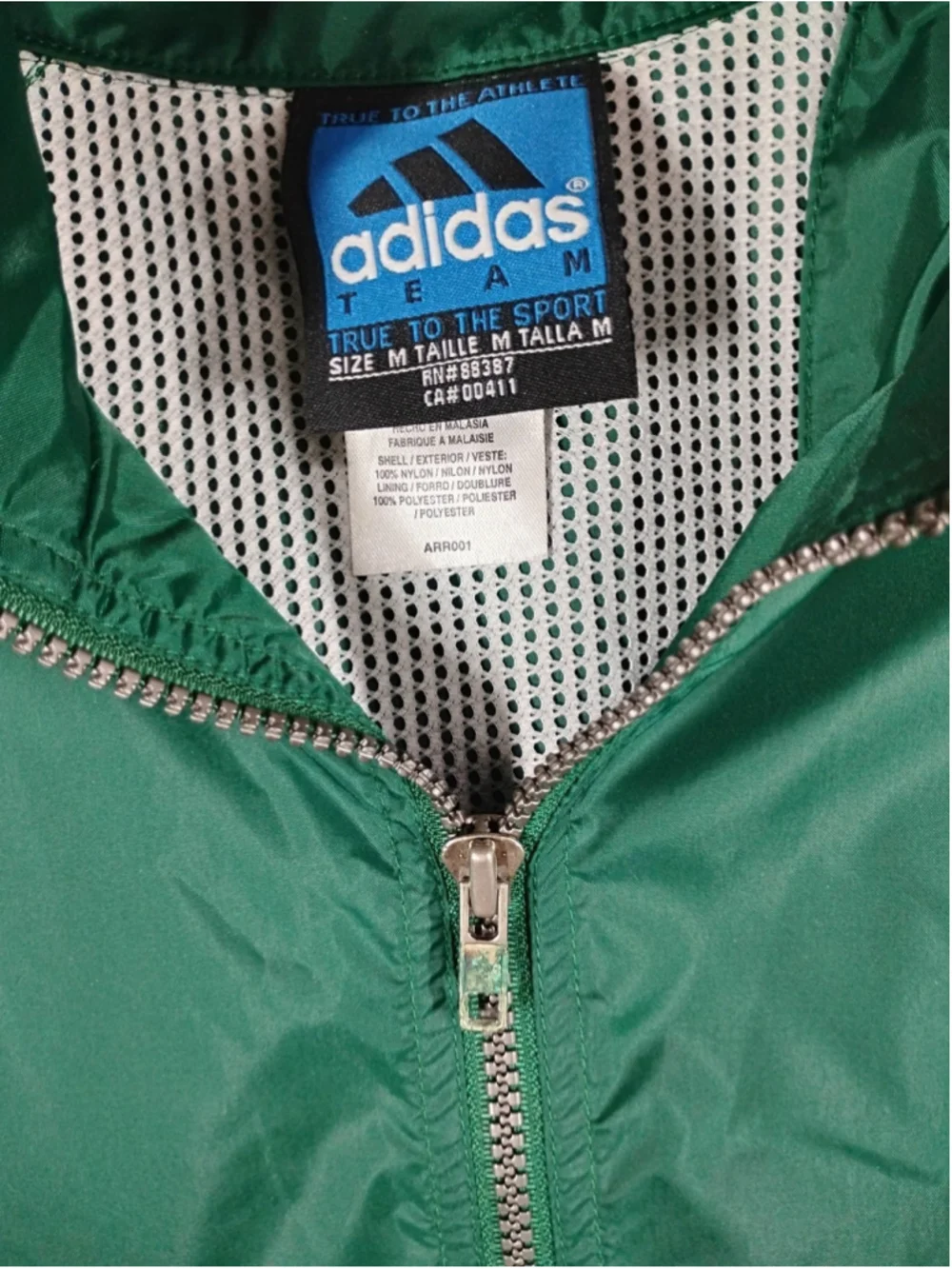 Vintage Adidas Windbreaker Jacket Mens M Green Hooded Full Zip 3 Stripe Track